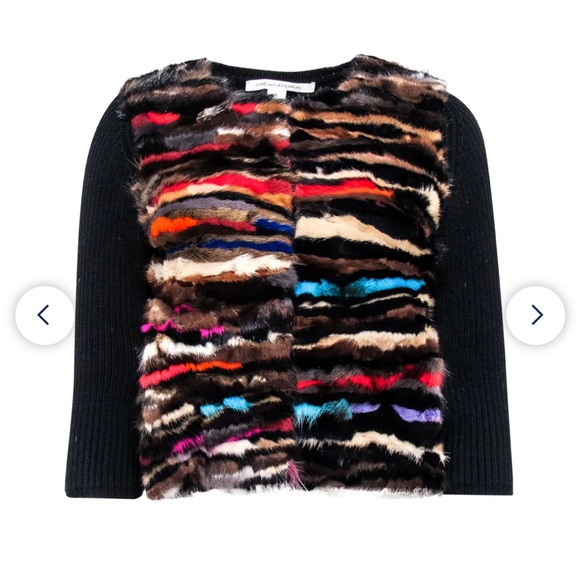 DVF rainbow mink cardigan with black wool Knit Sleeves